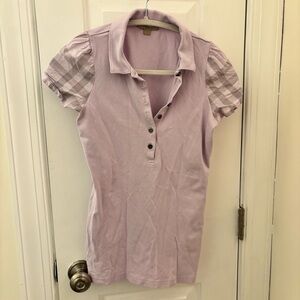 Burberry Brit Light Pink Polo Shirt with Nova Check Plaid Puffy Sleeves size S
